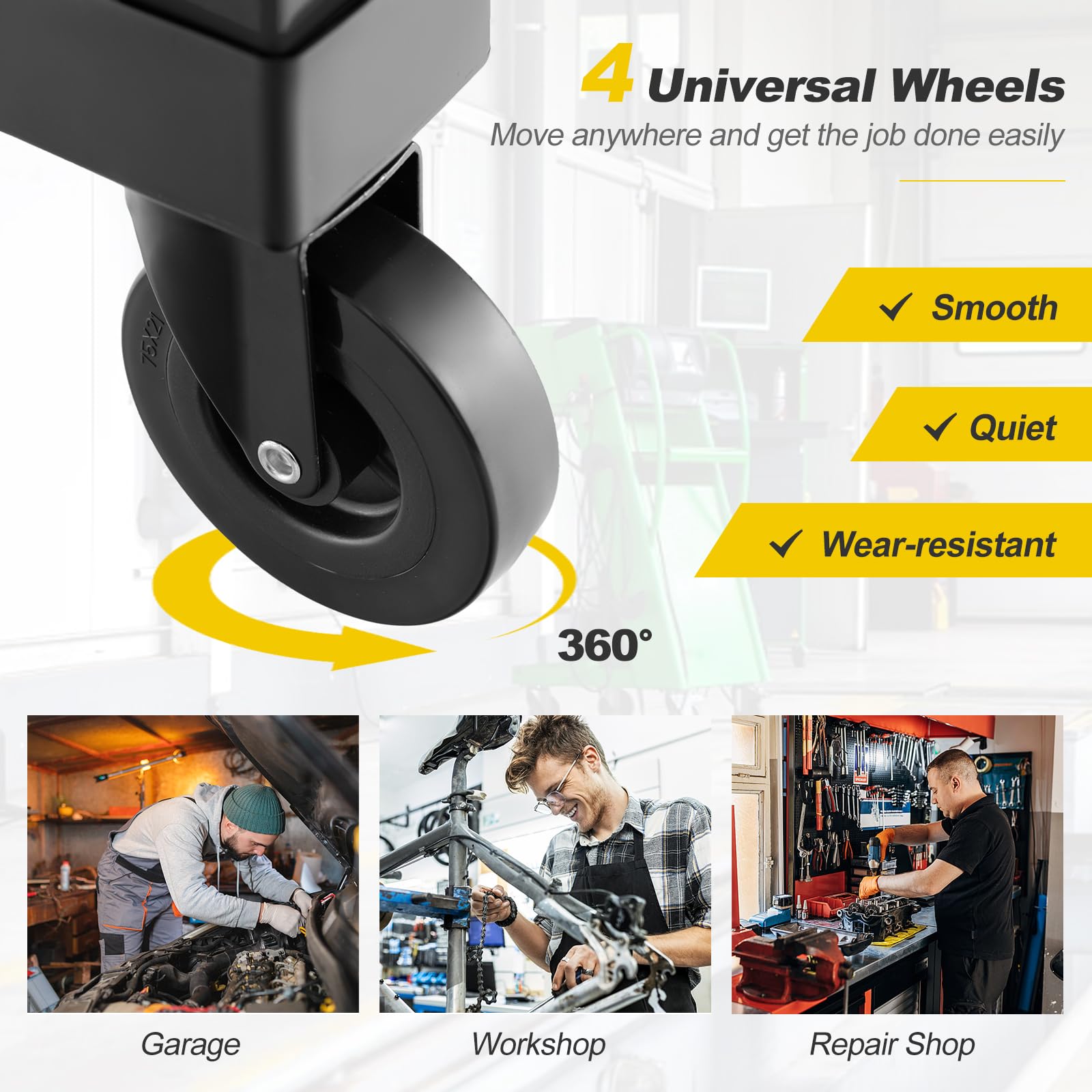 Mechanic Stool with Wheels, Adjustable Height Swivel Shop Stool Roller Seat with Tool Tray
