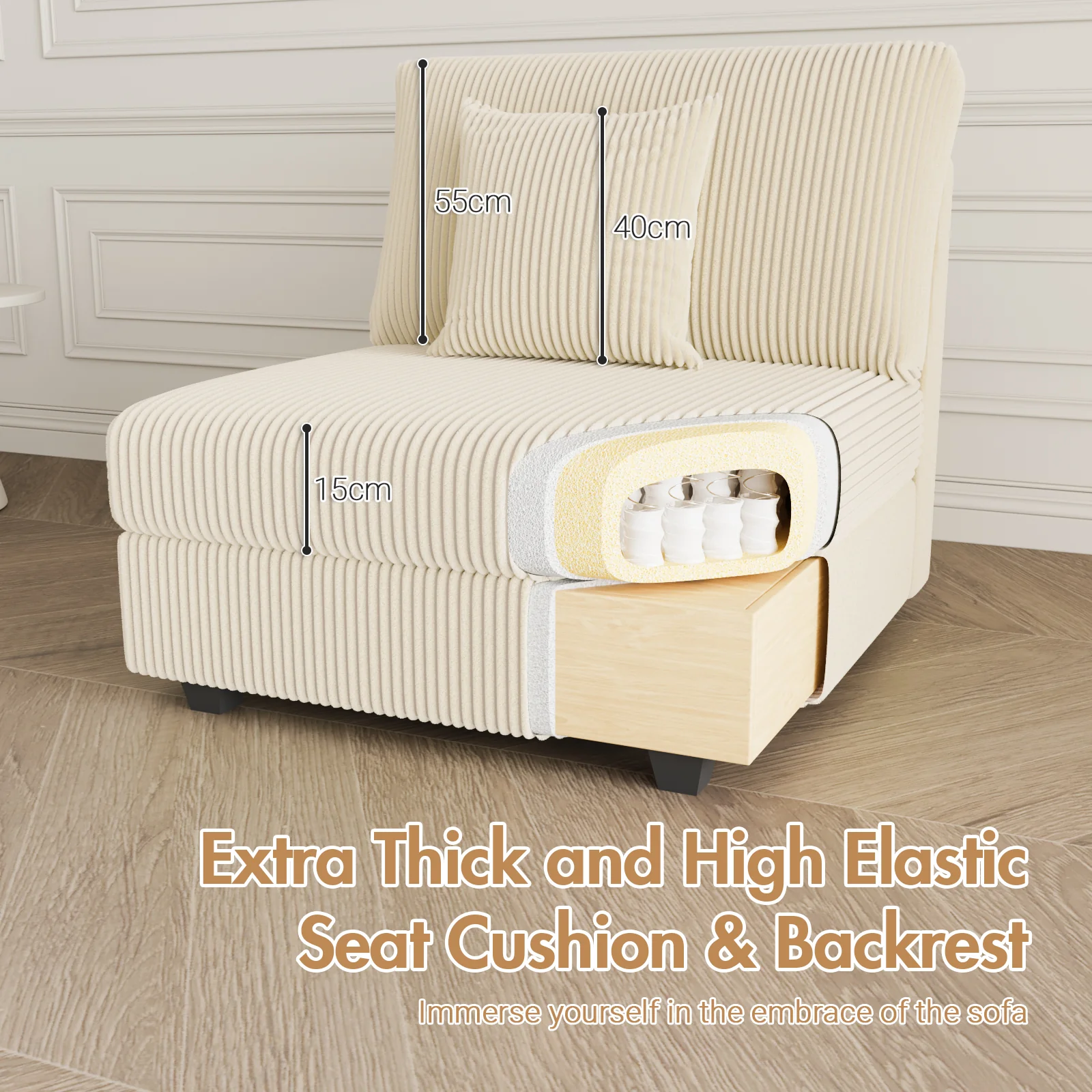 1 Seater Sofa Corduroy Armchair Couch(Pre-order)