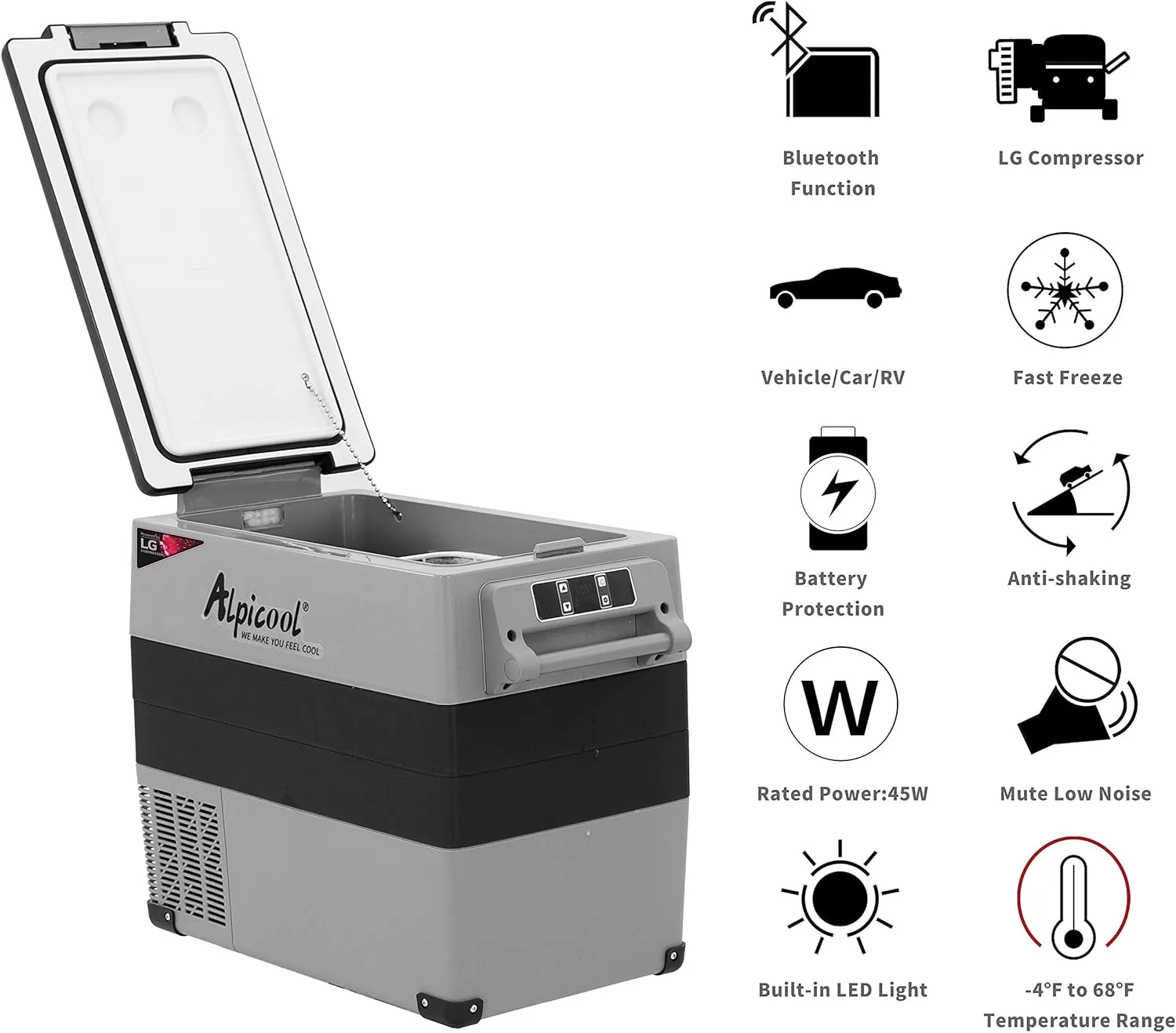 Portable Refrigerator 12 Volt Car Freezer 42 Quart Mini Fridge Freezer (-4��C~68��C) for Truck, RV, Vehicle, Travel, Outdoor -12/24V DC