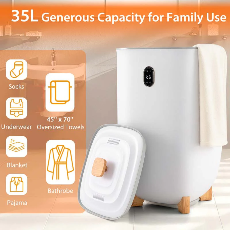 35L Large Towel Warmer Bucket Bathroom Spa Damp Towel Heater & Dryer Combo for Oversized Towels Bathrobes Blankets