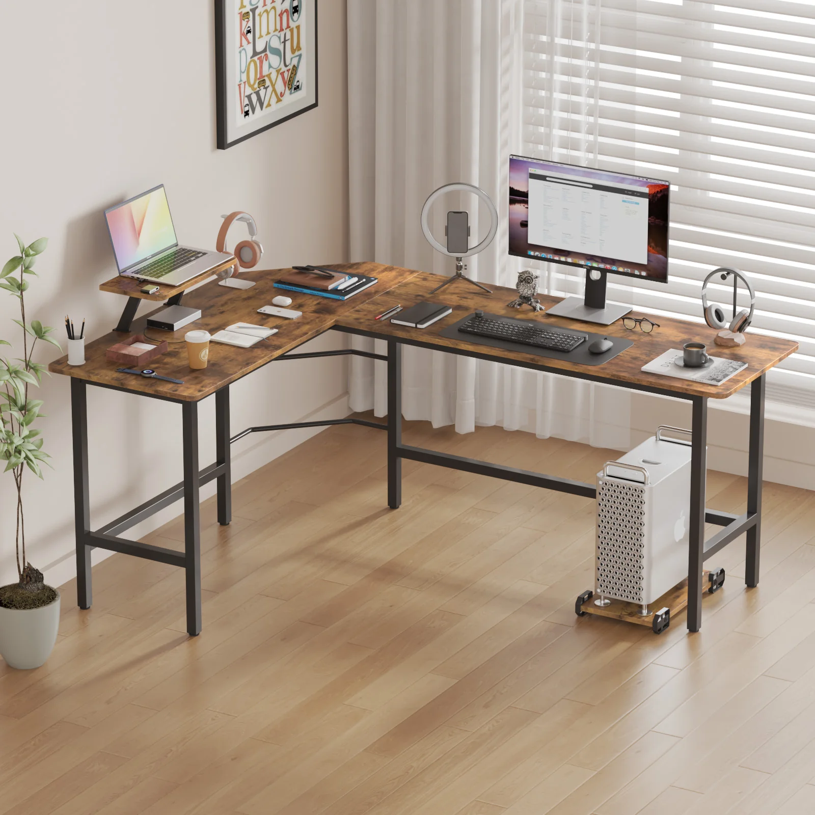L-Shaped Corner Desk with Laptop Stand