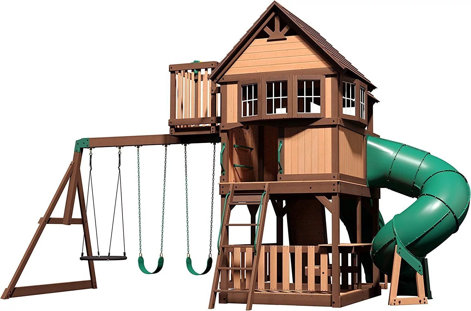 Backyard Discovery Skyfort III Cedar Swing Set w/ Tube Slide �C DIY