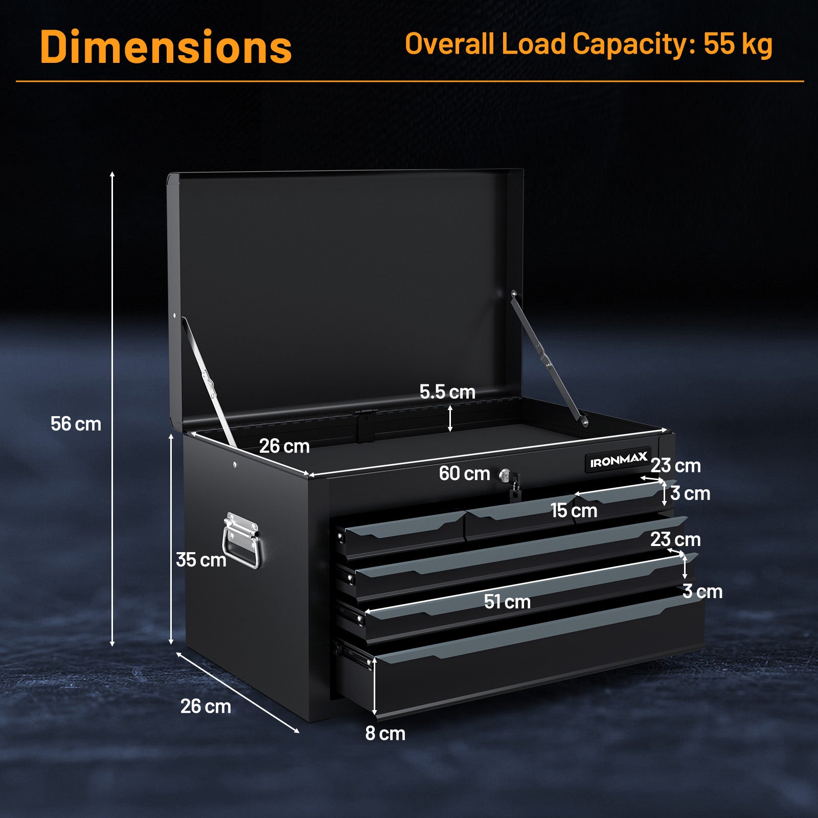 Steel Tool Box, 24�� Tool Chest Case with 6 Drawers, Top Storage, Automatic Lock