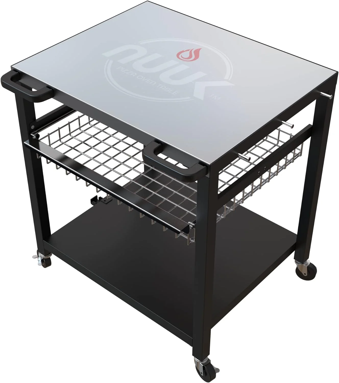 NUUK Outdoor Pizza Oven Table, Heavy Duty Rolling Prep Station with Three Shelves, 24���x30���, Stainless or Solid Steel