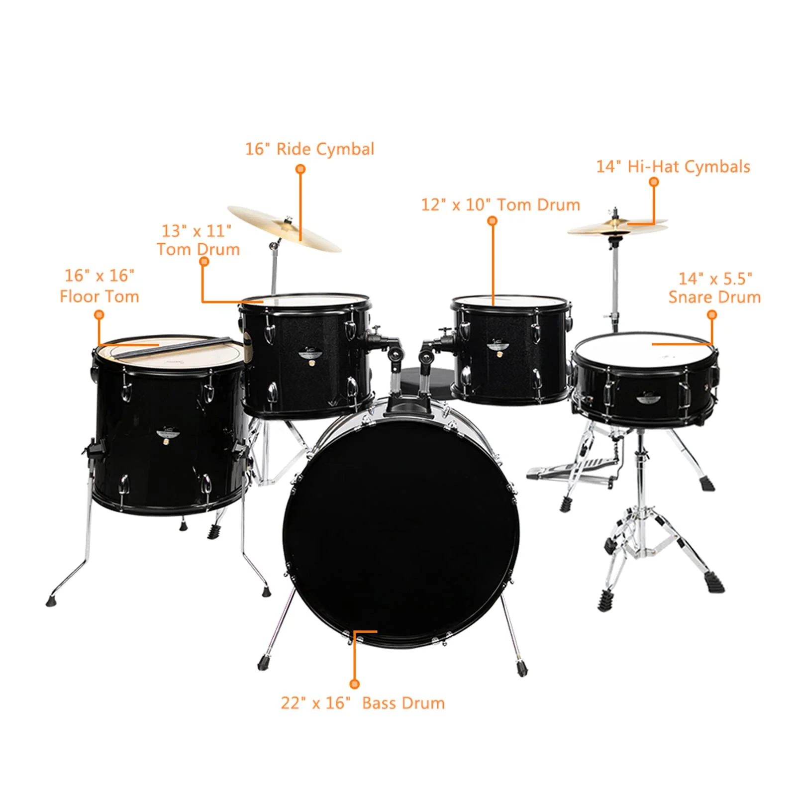 Ktaxon 5-Piece Adult Drum Set, 22 Inch Full-Size Drums Kit