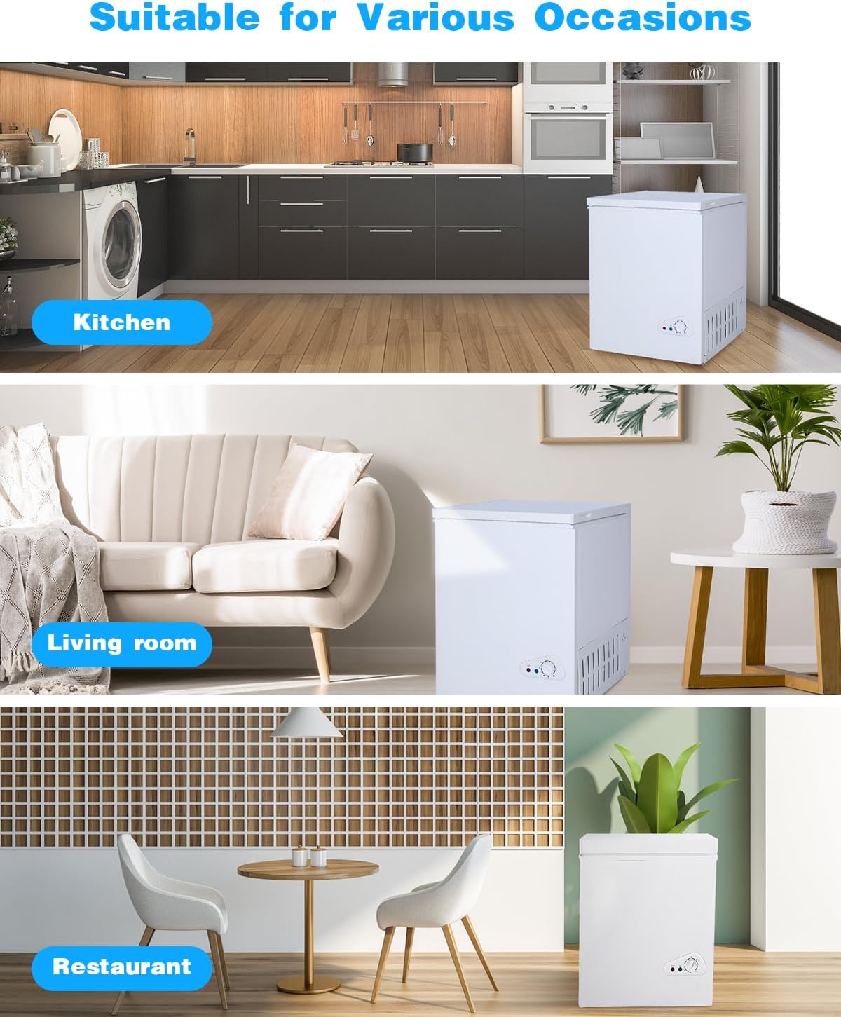 3.5 Cu.Ft Chest Freezer with a Removable Basket 7 Gears Adjustable Temperature Control(-18��F to -46��F), Deep Compact Freezer for Garage, Office, Basement, House, Kitchen, Shop, RVs-White