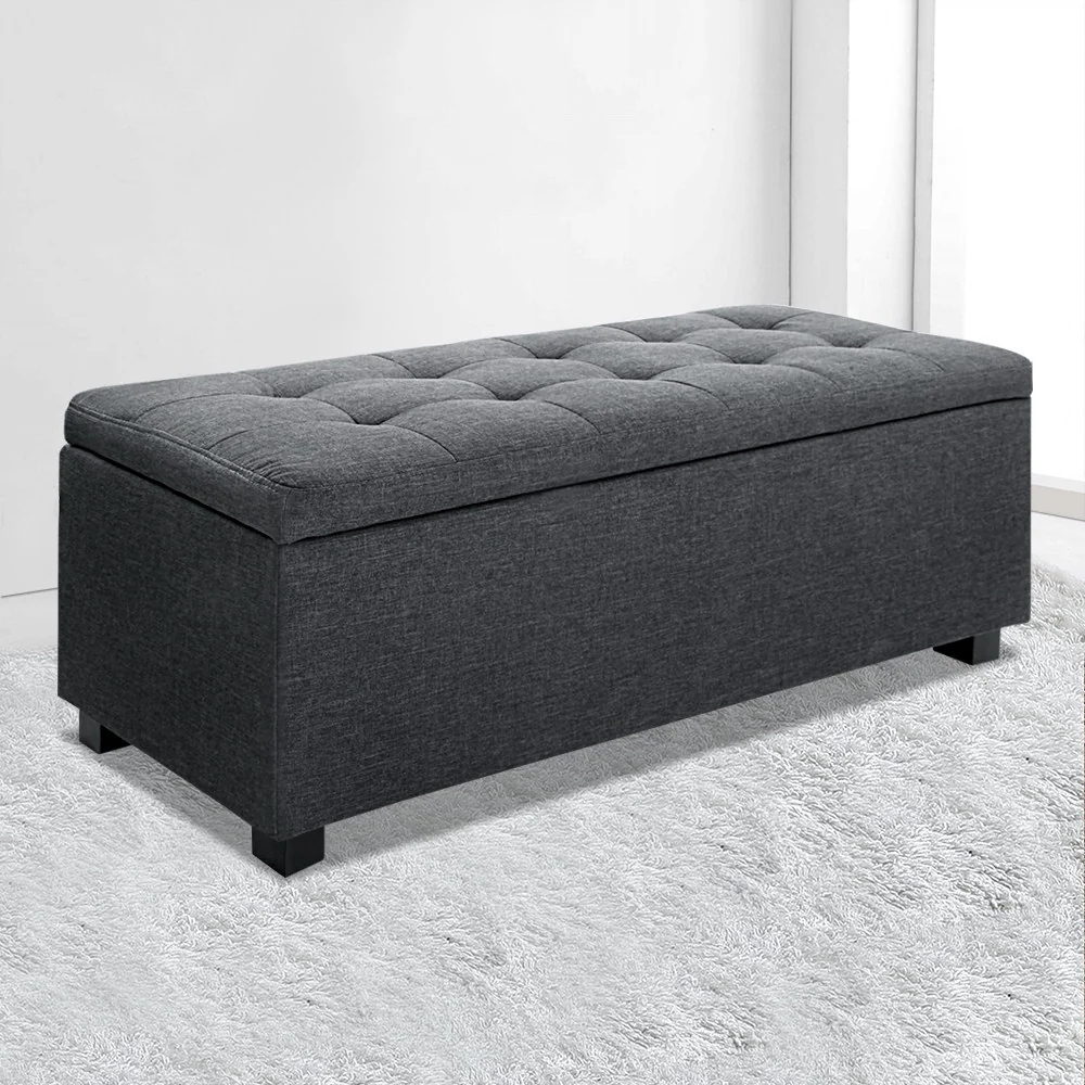 Artiss Storage Ottoman Blanket Box 97cm Linen Charcoal