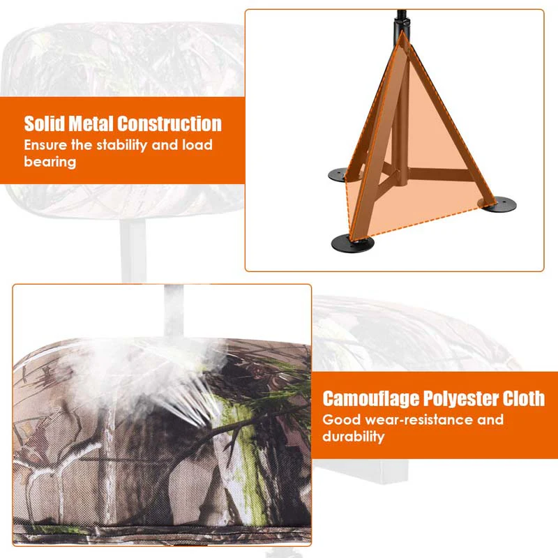 360�� Camo Swivel Hunting Chair for Outdoor Activities, Height Adjustable Tripod Blind Stool Chair with Detachable Backrest, Padded seat