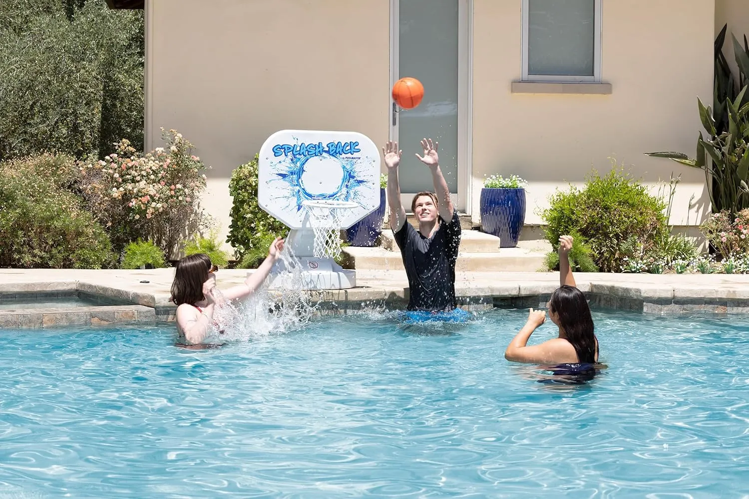 Poolmaster Splashback Poolside Basketball Hoop Game Set, All-Weather Backboard, Blue, 34���x45���x38���
