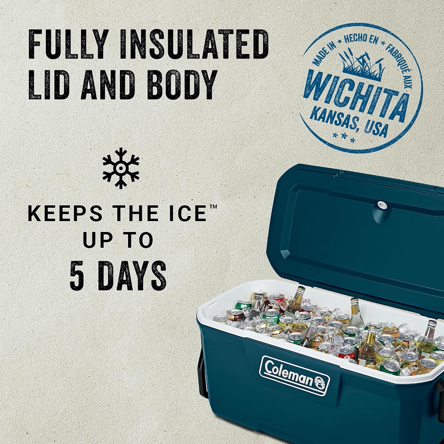 Coleman Classic Series Insulated Portable Wheeled Cooler, Leak-Resistant Outdoor Hard Cooler Keeps Ice up to 5 Days, 100-Quart