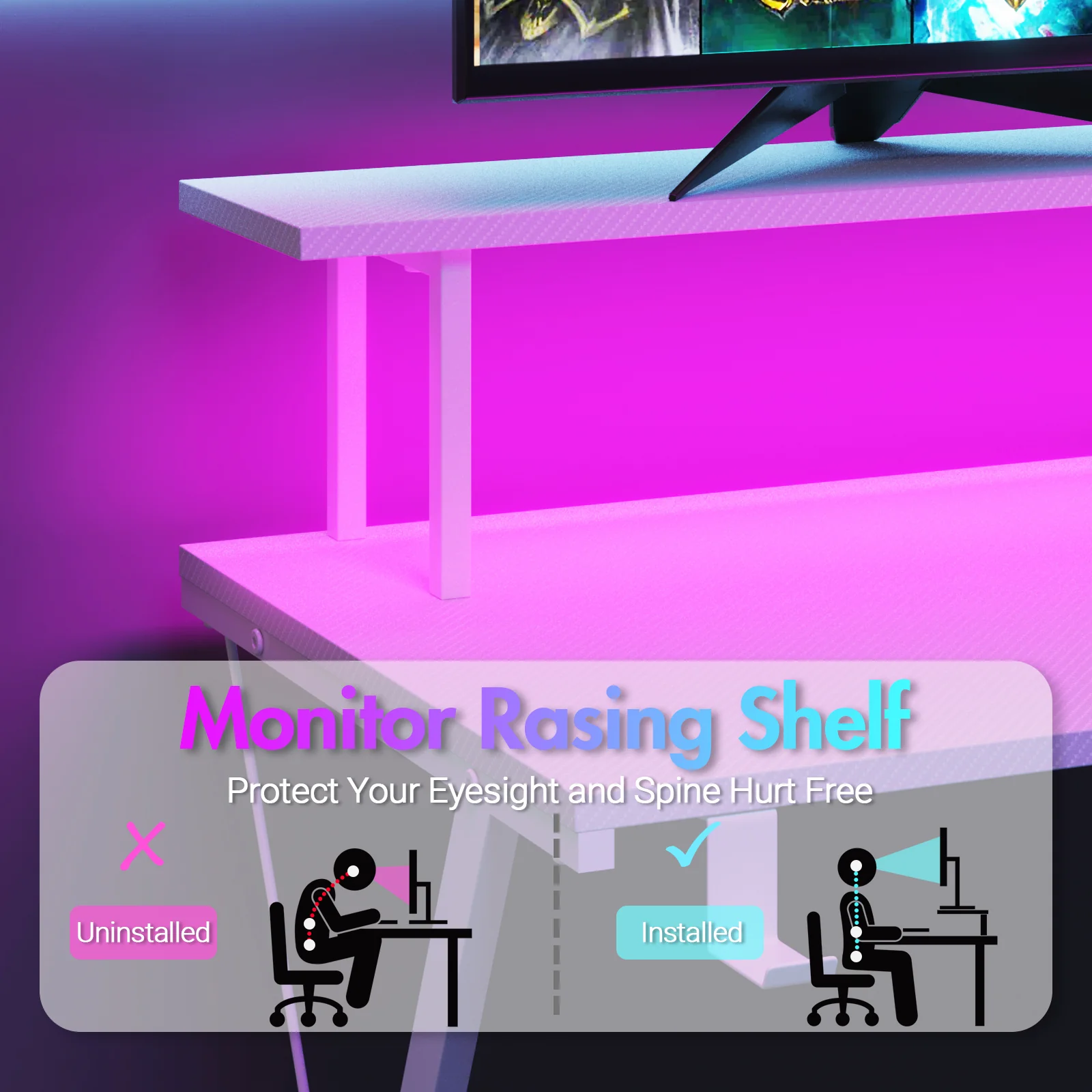 L Shaped Gaming Desk with LED Lights