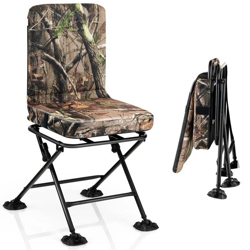 360�� Swivel Hunting Blind Chair with All-Terrain Duck Feet, 330LBS Capacity, Folding Silent Deer Hunting Chair, Portable Ground Blind Chair