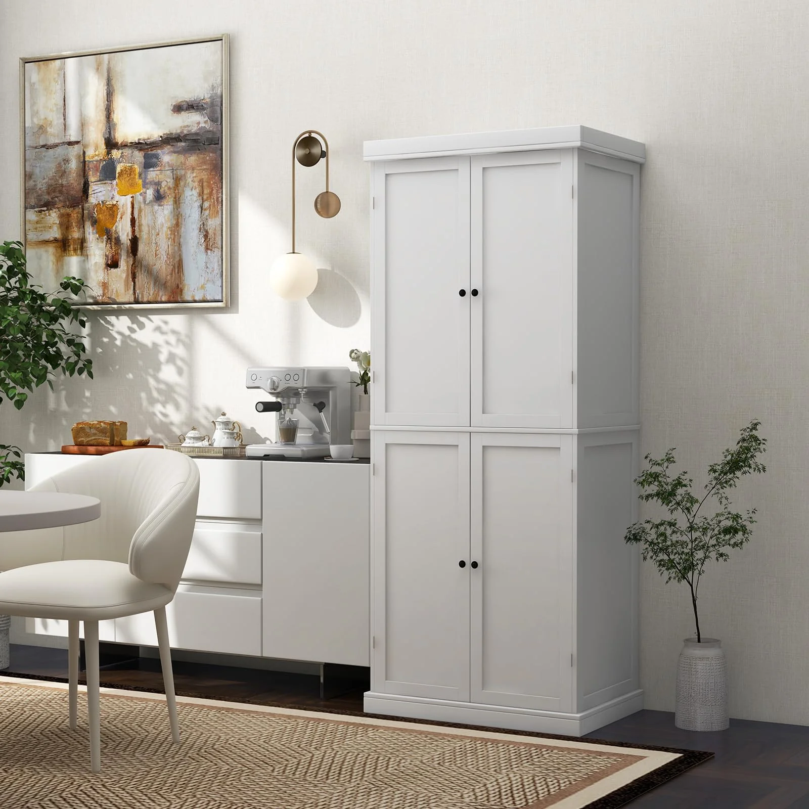 Giantex 184.5cm Freestanding Tall Buffet Cabinet, 4 Door Kitchen Pantry