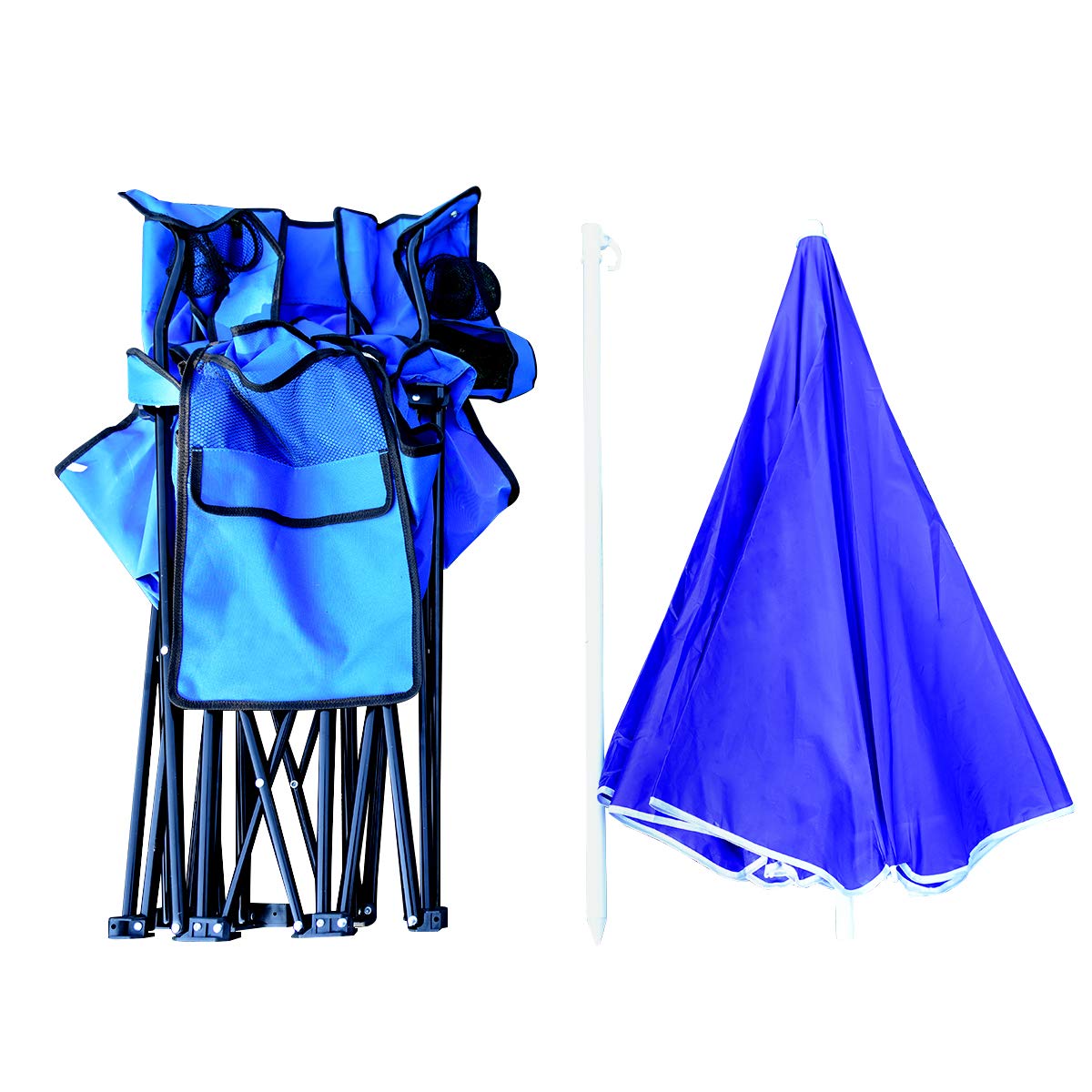 Double Folding Picnic Chairs Umbrella Mini Table Beverage Holder Carrying Bag