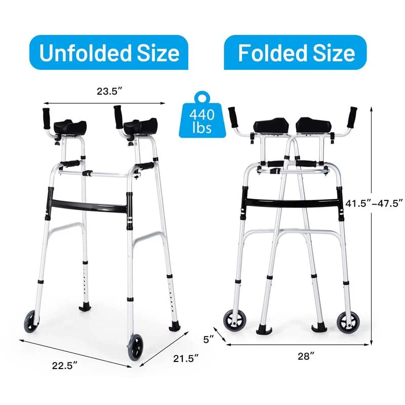 Foldable Standard Walker 440lbs Walking Mobility Aid with 5