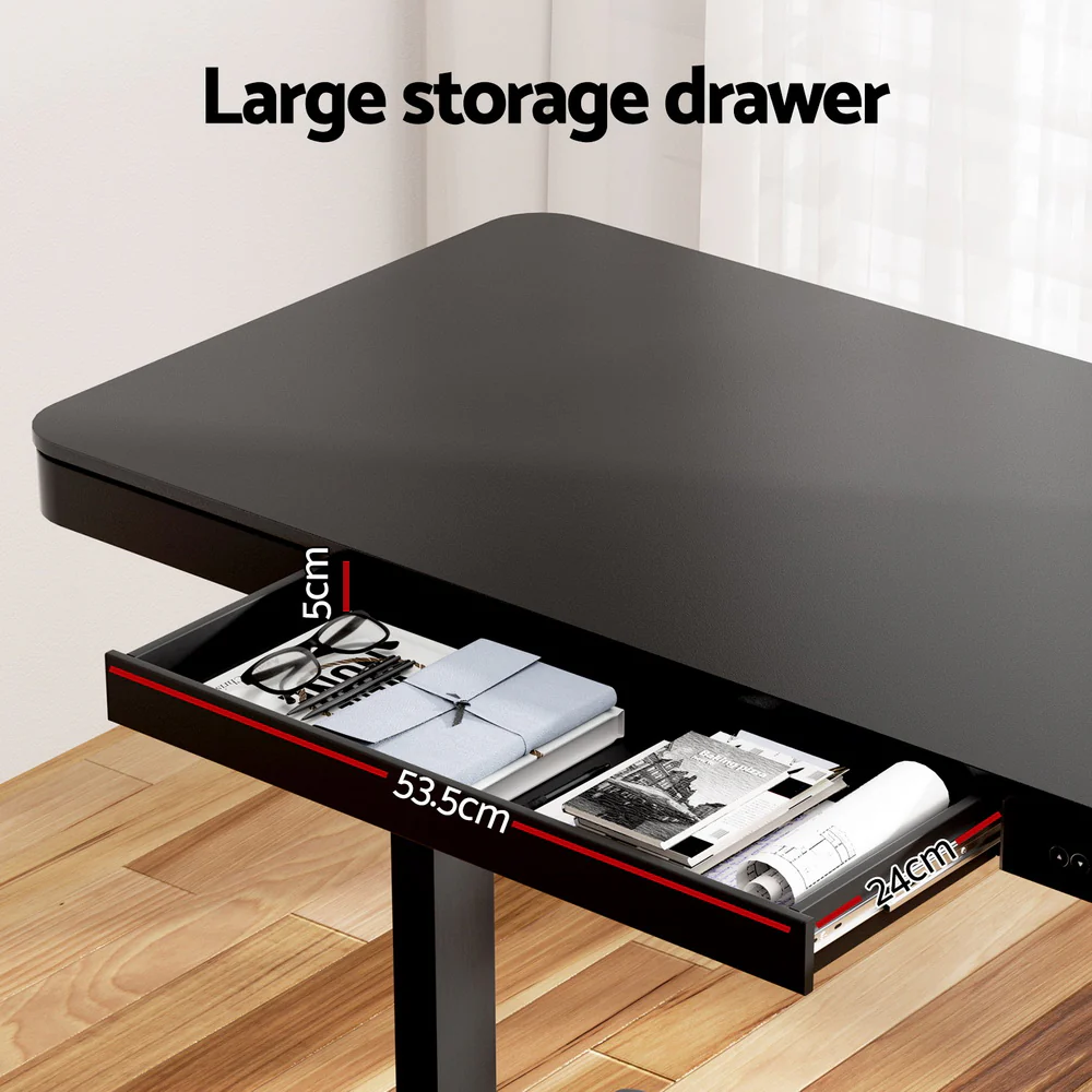 Artiss Standing Desk Motorised Electric Motor Drawer 120CM Black