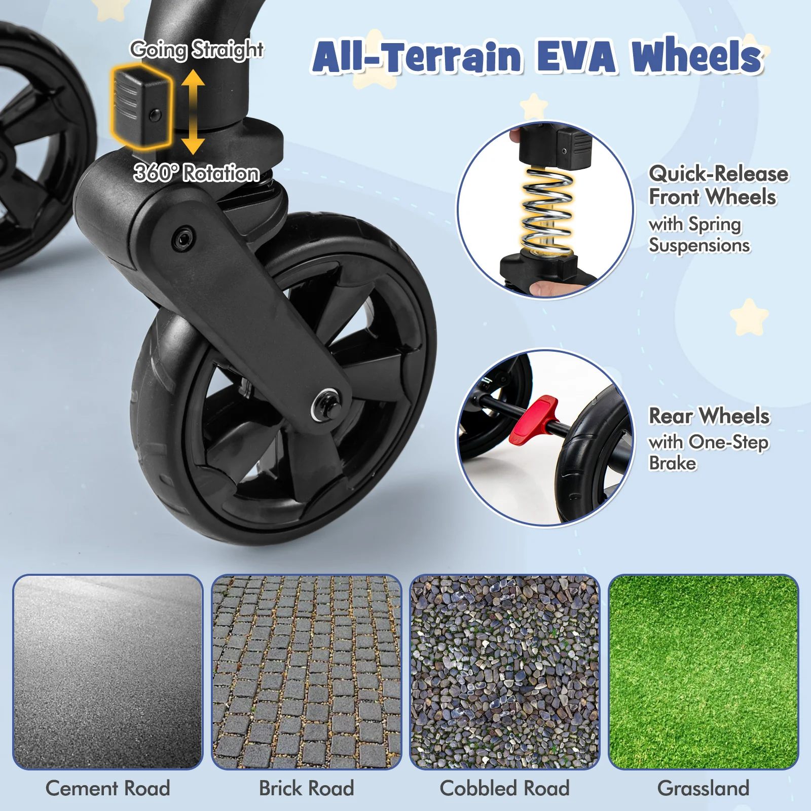 2-in-1 Convertible Baby Stroller, Foldable Infant Carriage with Reversible Seat