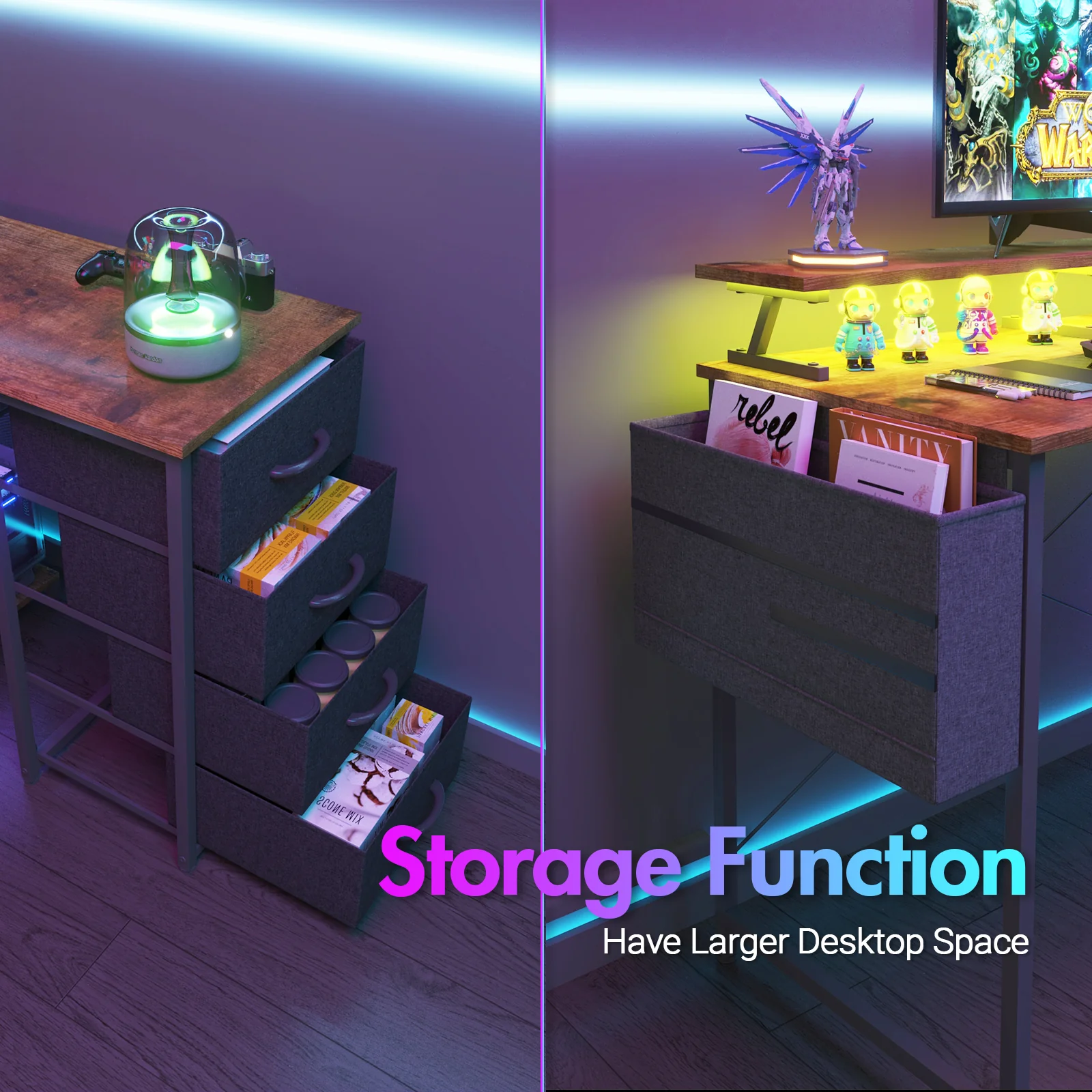 L Shaped Gaming Desk with LED Lights