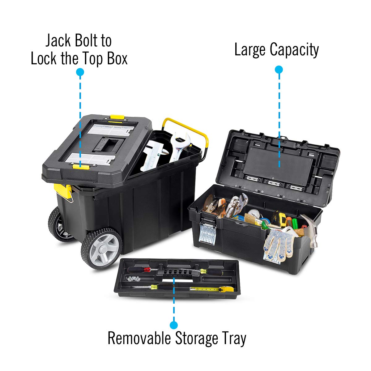 2-in-1 Tool Box Portable Rolling Toolbox Storage Solution Multi-Purpose Plastic Organizer Set