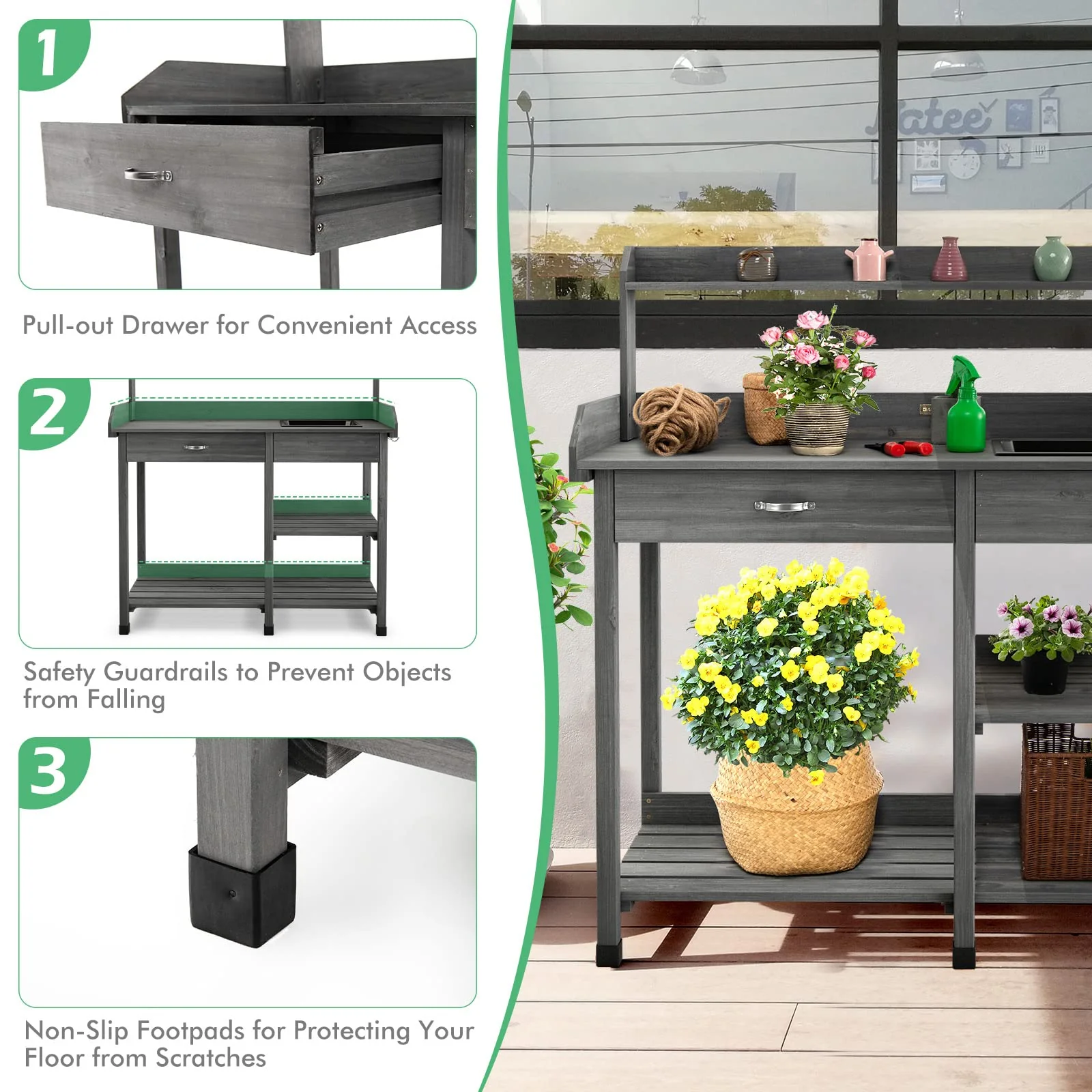 Giantex Garden Potting Bench Table, Wooden Potting Work Table