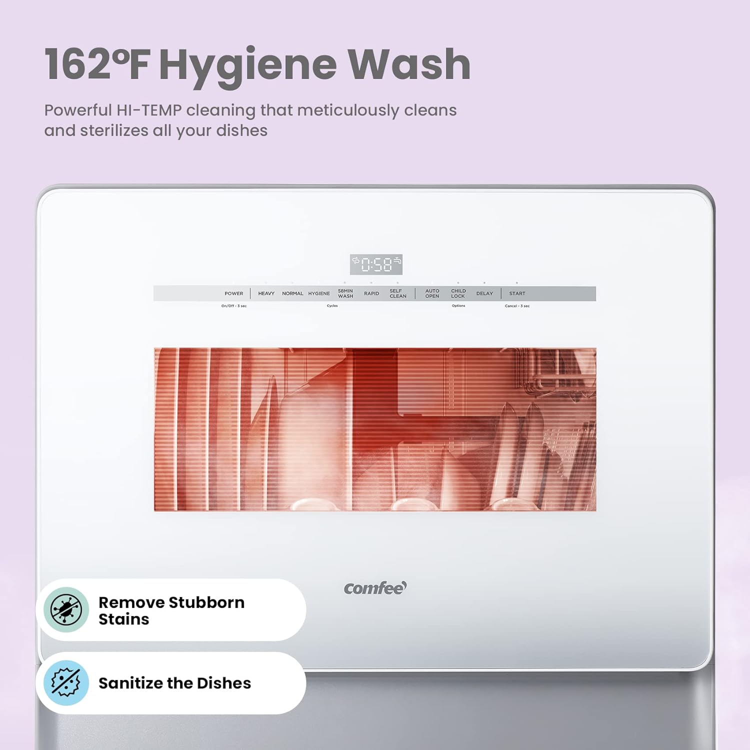 COMFEE' Portable Dishwasher Countertop with 5L Built-in Water Tank, No Hookup Needed, 6 Programs, 360?? Dual Spray, 192?H High-Temp& Air-Dry Function, Mini Dishwasher for RVs, White