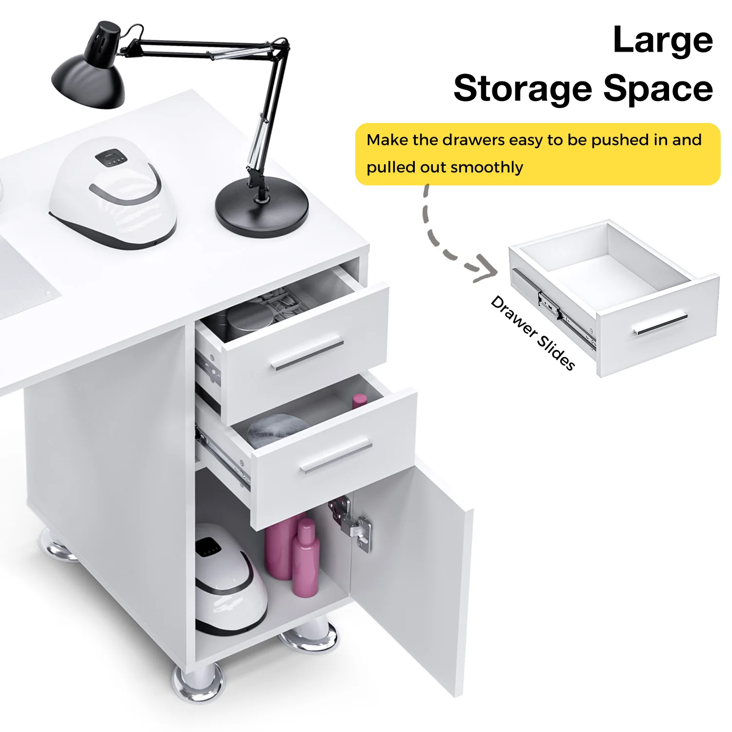 Manicure Table with Dust Collector White