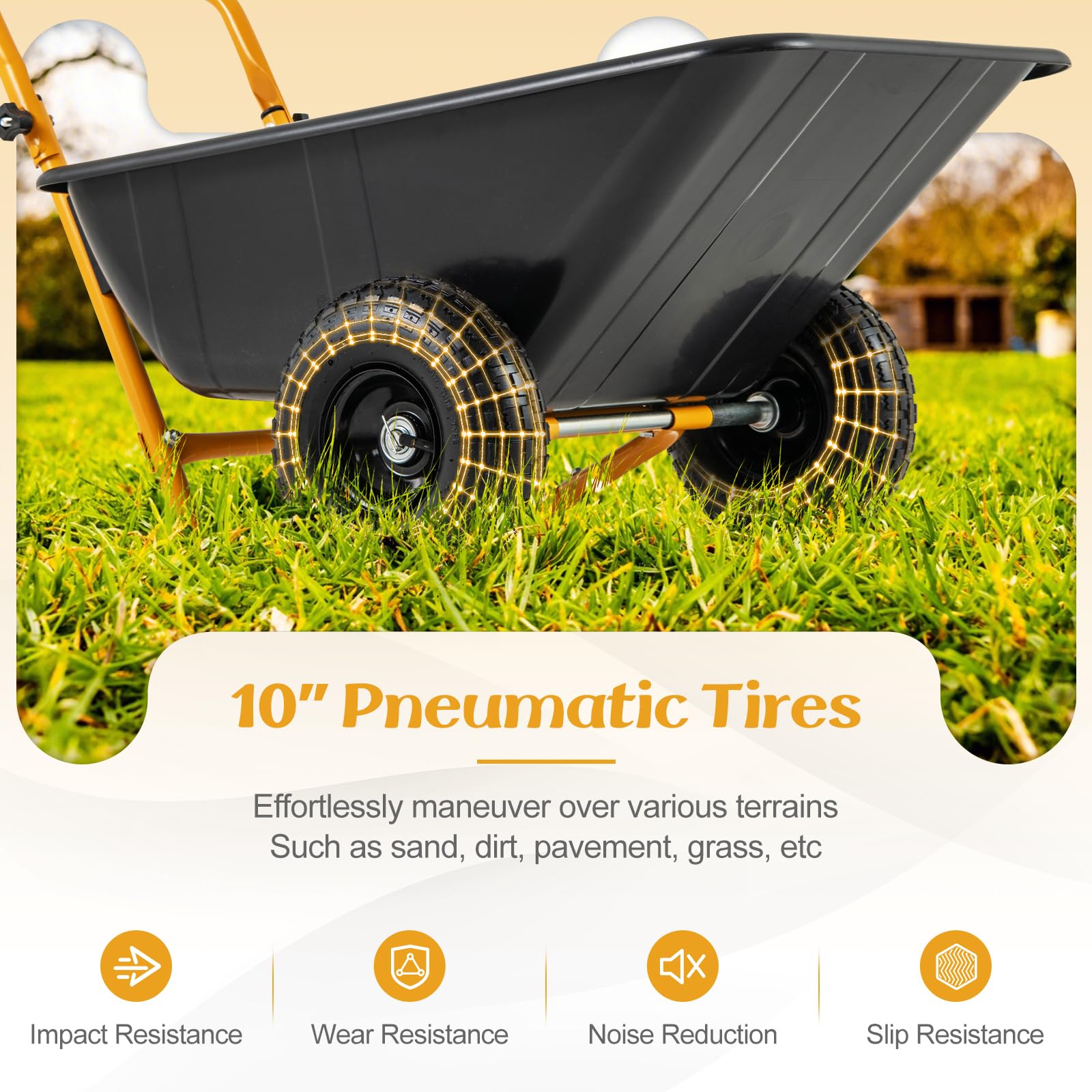 Dual-Wheel Wheelbarrow, Heavy-Duty Garden Utility Cart w/Pneumatic Tires, 330LBS Capacity