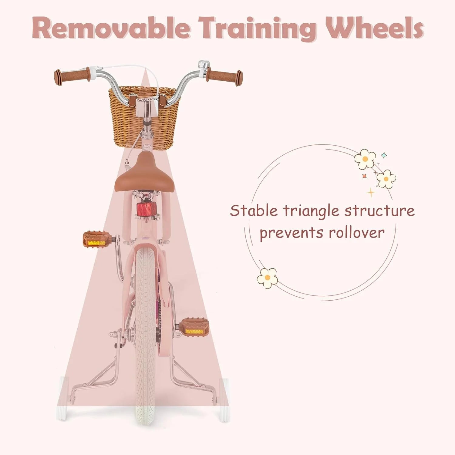 2024 OLAKIDS Kids Bike, 14 16 18 Inch Toddlers Bike with Removable Training Wheels and Rattan Basket, Safety Bell, Adjustable Seat and Handlebar, Children��s Bicycle for Girls Boys Age 3-8