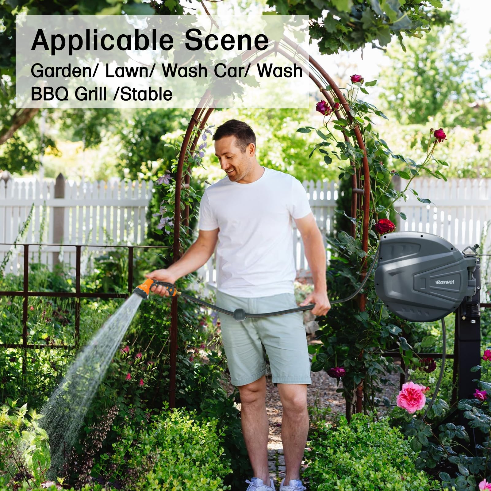 Roywel Garden Hose Reel with Retractable Hose 65ft x 1/2