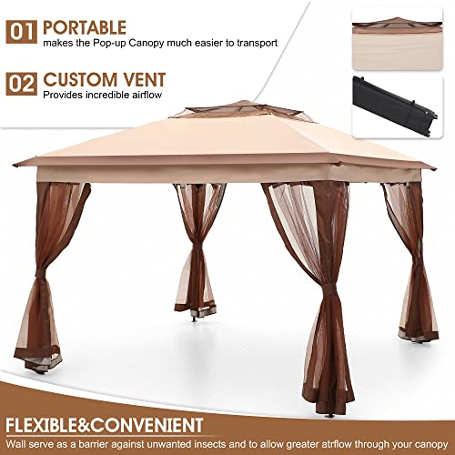 11x11ft Pop-Up Portable Instant Gazebo Canopy Tent with Mosquito Netting Outdoor Canopy Shelter with 121 Square Feet of Shade