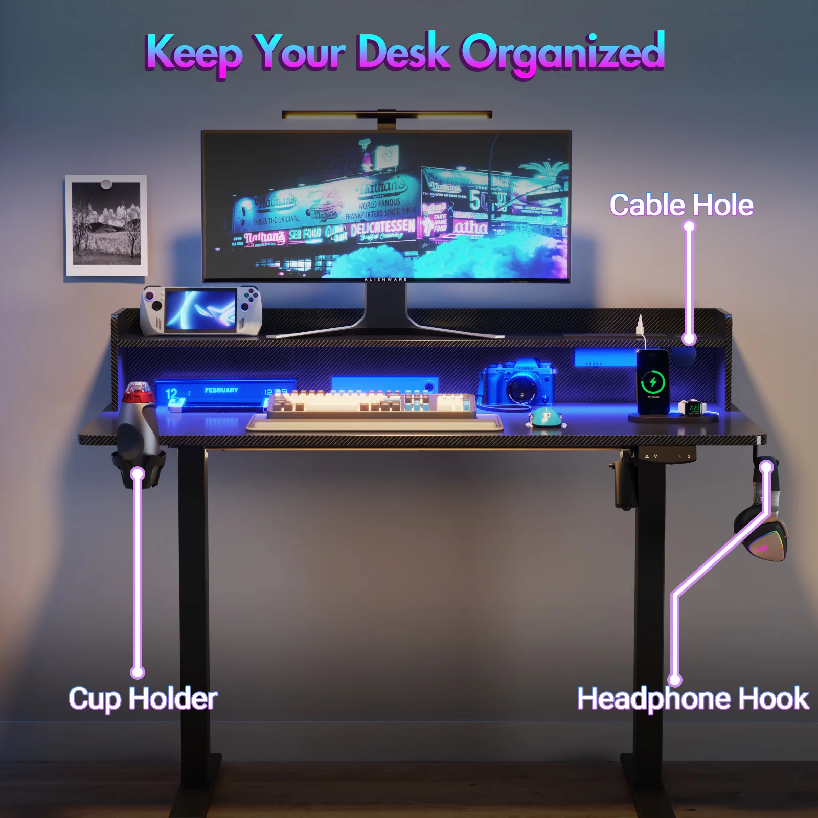 LED RGB Light Electric Standing Desk Black