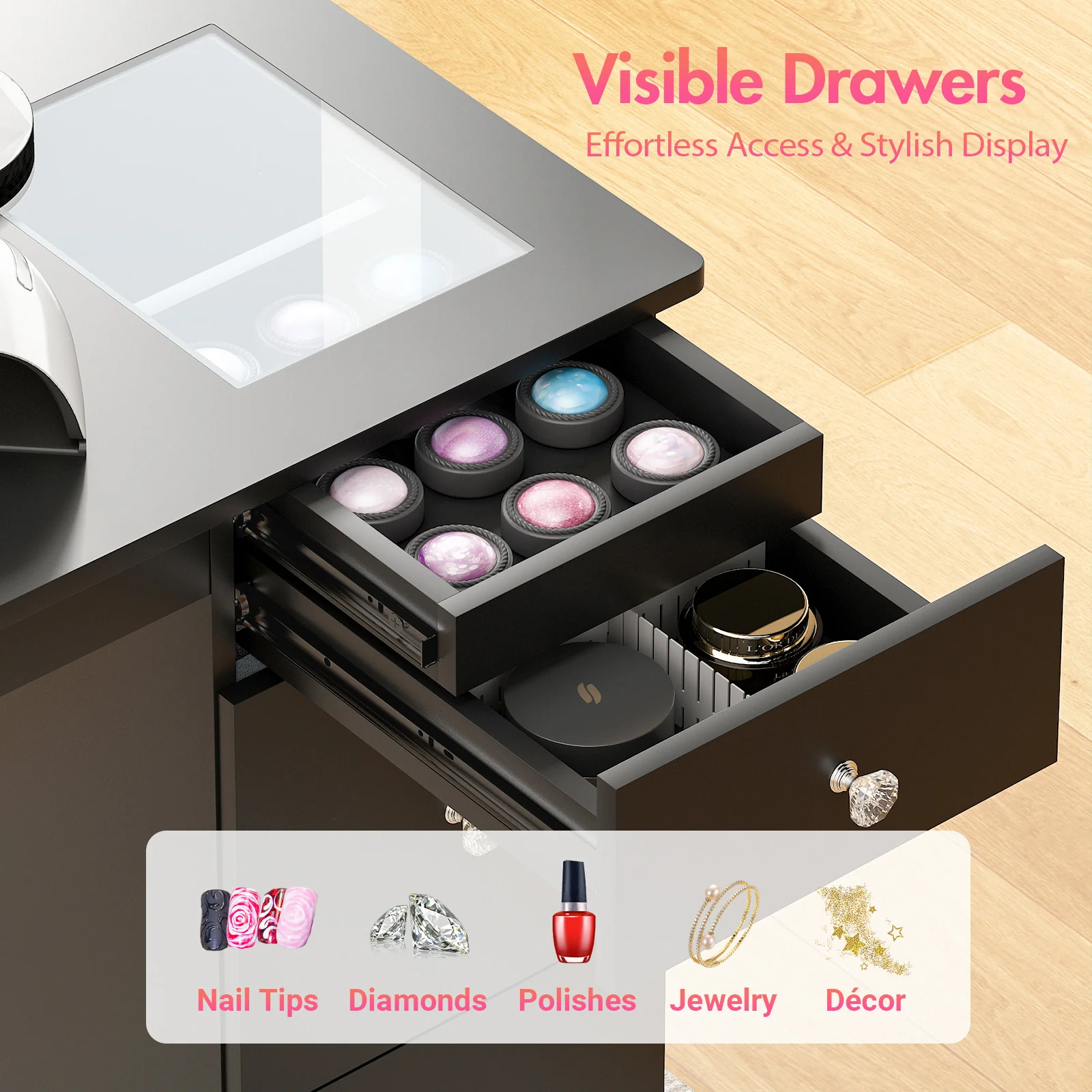 Manicure Table Glass Top w/Dust Collector