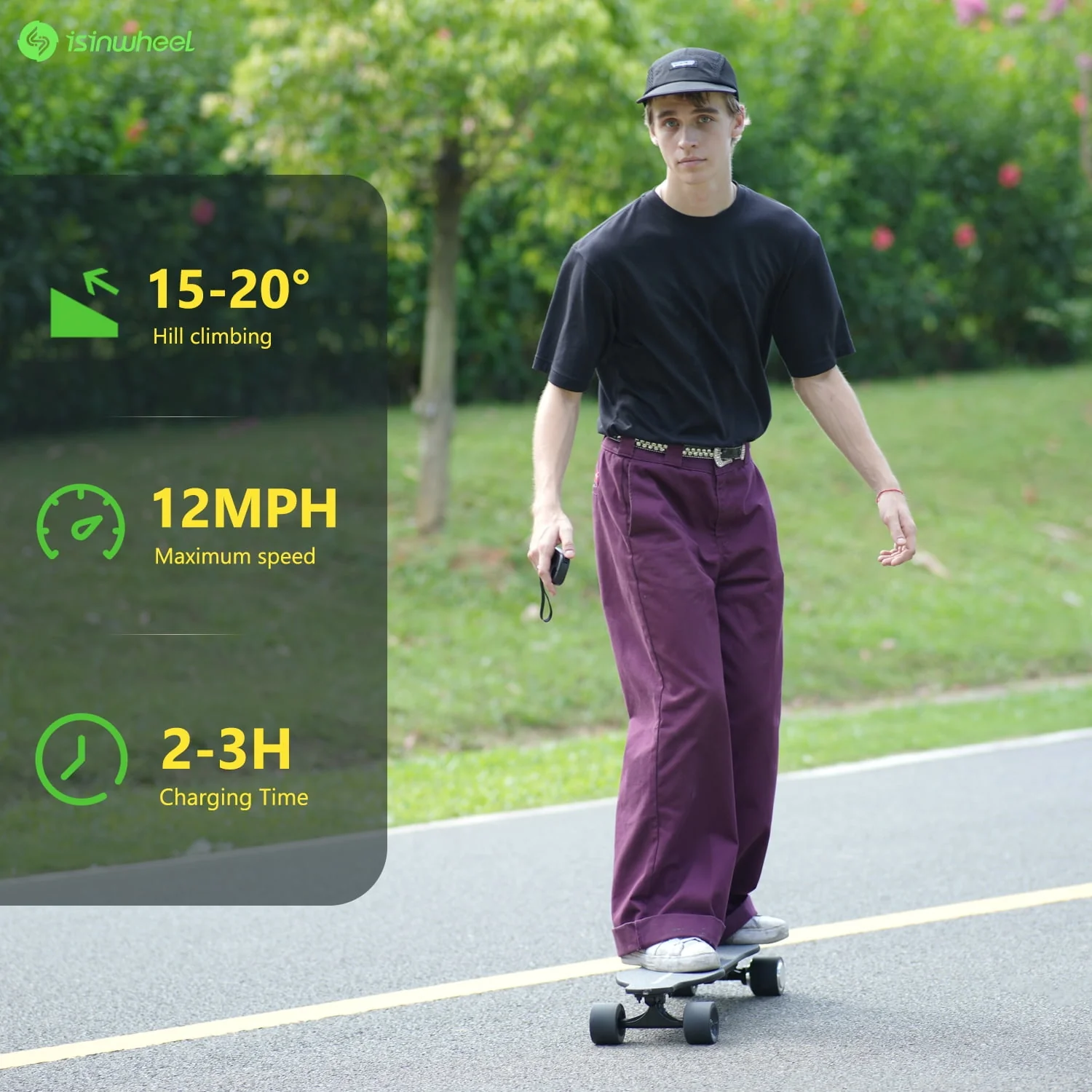 isinwheel V6 Electric Skateboard with Remote, 450W Brushless Motor, 12Mph Top Speed, Electric Longboard for Adults ��Teens