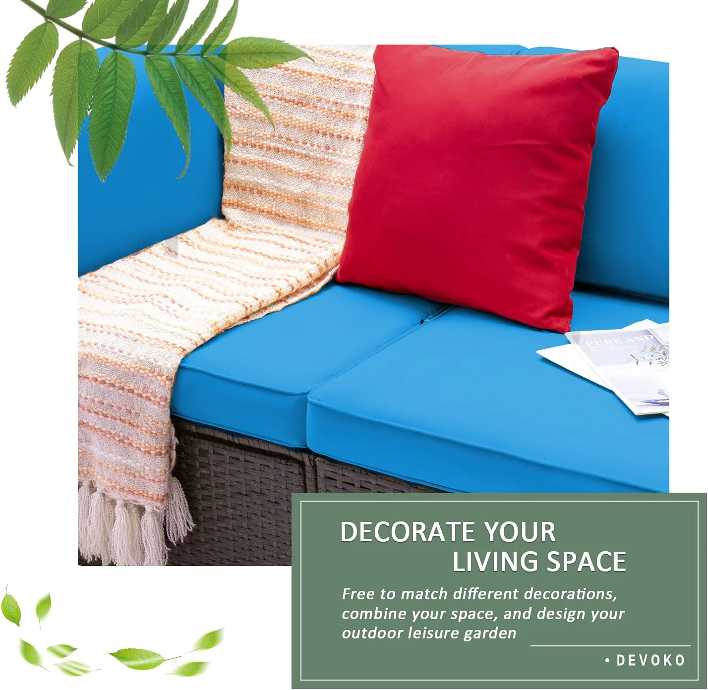 Devoko 5 Pieces Patio Furniture Sets All Weather Outdoor Sectional Patio Sofa Manual Weaving Wicker Rattan Patio Seating Sofas with Cushion and Glass Table(Beige)