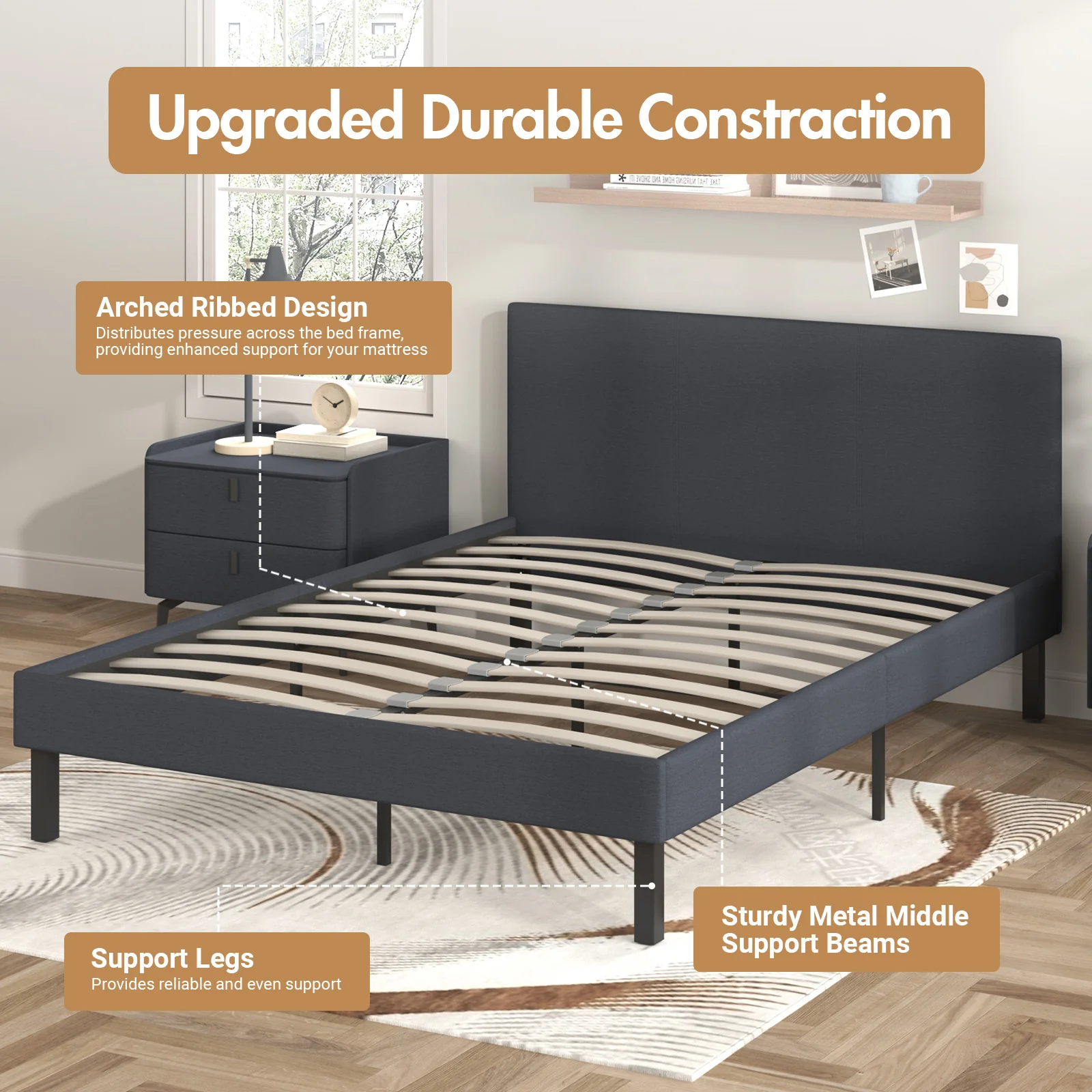 Bed Frame Double Size Mattress Base Upholstered