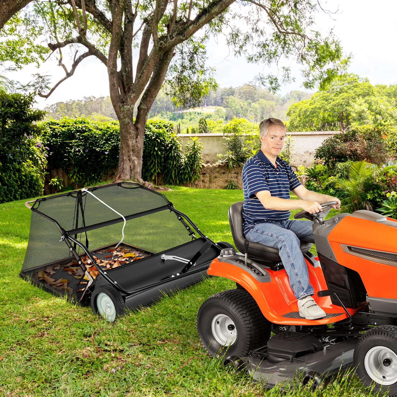 Lawn Sweeper Tow Behind with Large-Capacity Hopper Bag
