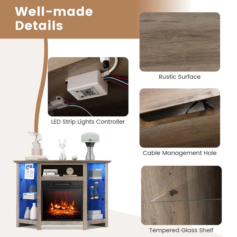 Modern Corner Fireplace TV Stand with LED Lights for TVs up to 50