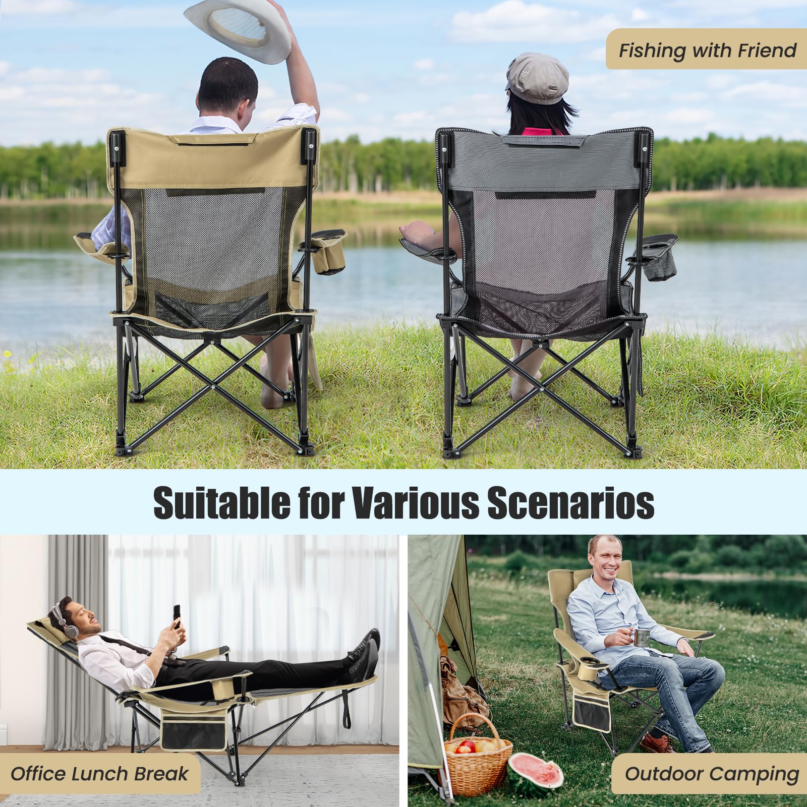 Goplus Reclining Camping Chair with Foot Rest, Folding Lounge Chair for Adults, w/Adjustable Backrest