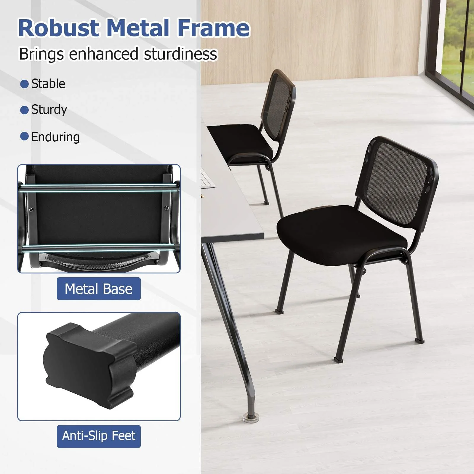 Set of 5 Office Desk Chairs Waiting Room Chair Stackable Reception Guest Chair