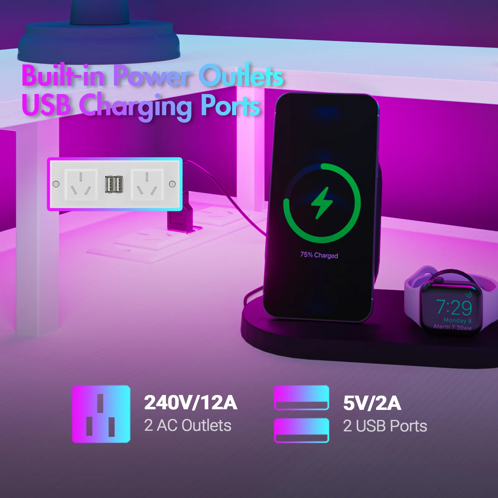 L Shaped Gaming Desk with LED Lights