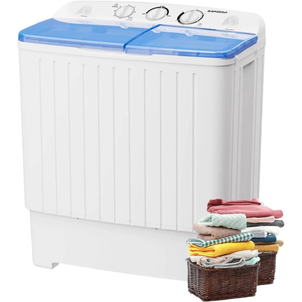 BANGSON Mini Twin Tub Washer and Dryer Combo with 17.6 lbs Large Capacity