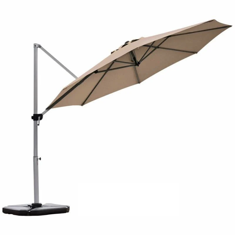 11 FT Patio Offset Cantilever Umbrella 360�� Rotation Tilt with Cross Base & Crank Handle