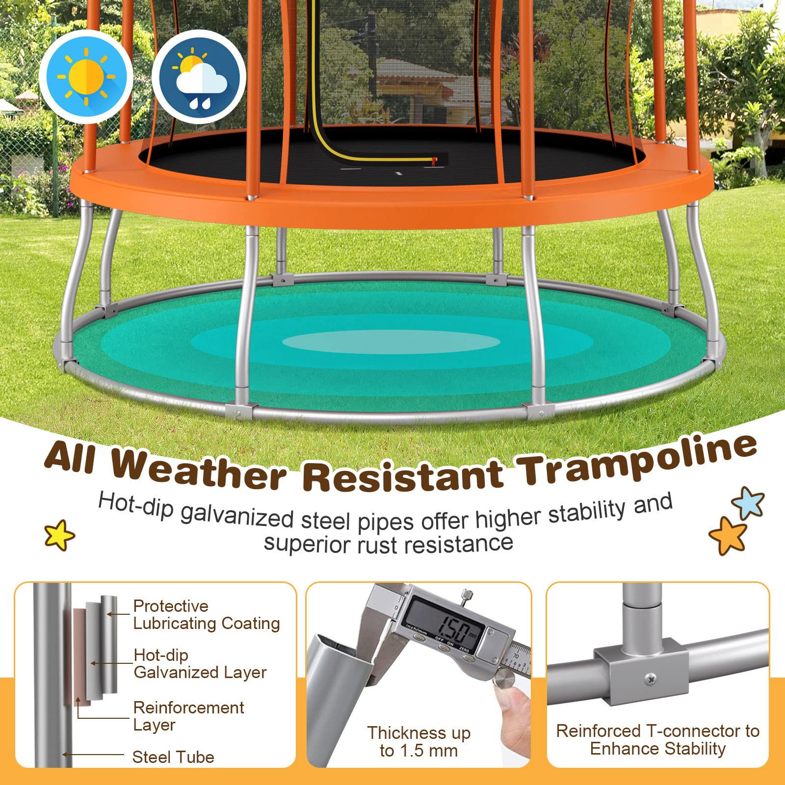 8FT/ 10FT Outdoor Trampoline, ASTM Approved Trampoline with Unique Flower Shape