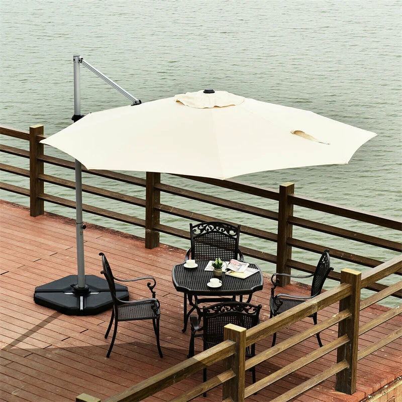 11 FT Patio Offset Cantilever Umbrella 360�� Rotation Tilt with Cross Base & Crank Handle