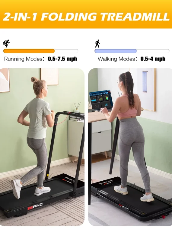 FYC 3.5HP Under Desk Treadmill ?C 300LBS Weight Capacity, 2-in-1 Foldable Design, Remote Control & LED Display ?C Compact Electric Walking and Running Machine for Walking, Running, Jogging (Black)