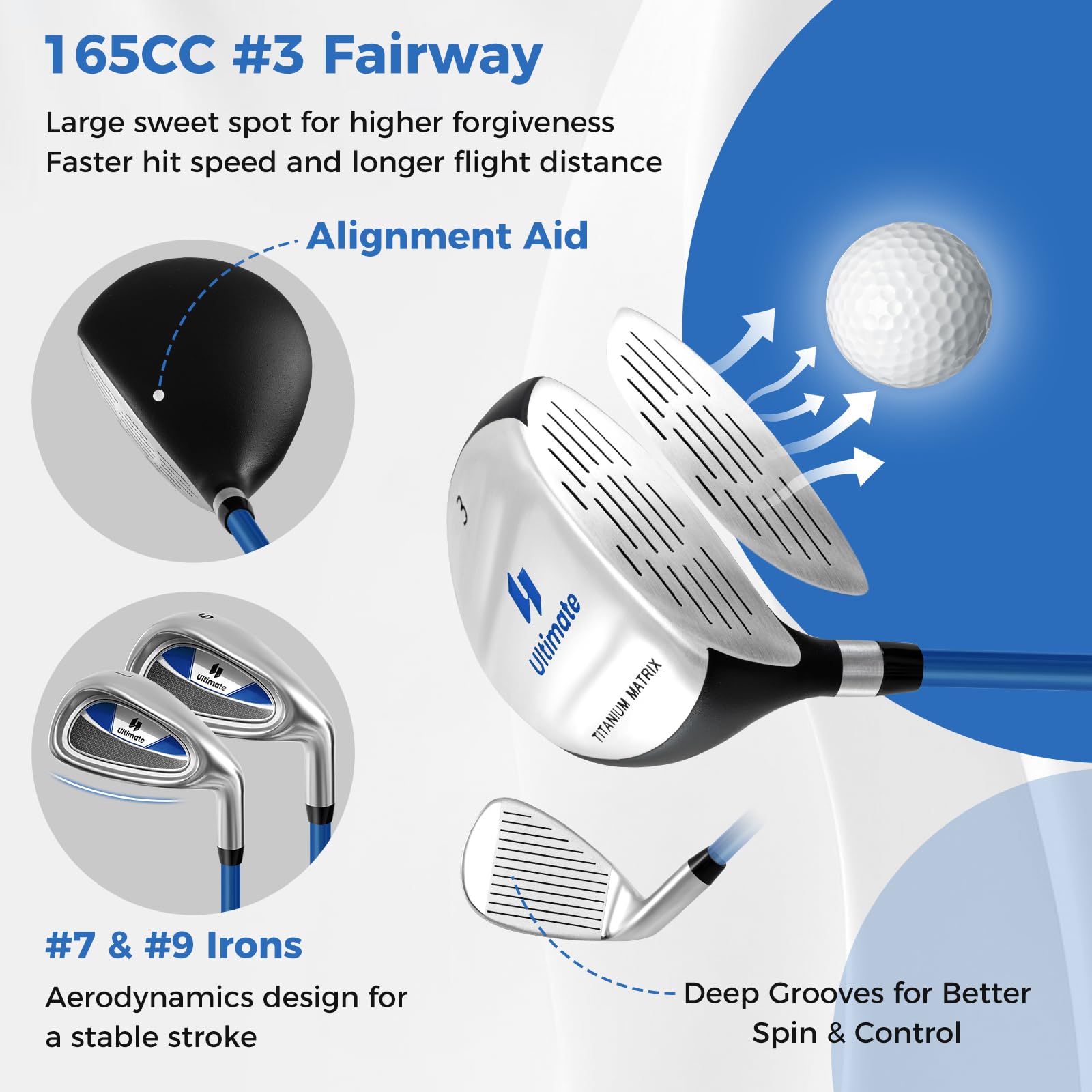 Junior Complete Golf Clubs Set for Kids, Right Hand Golf Clubs w/Stand Bag, Aged 8-10
