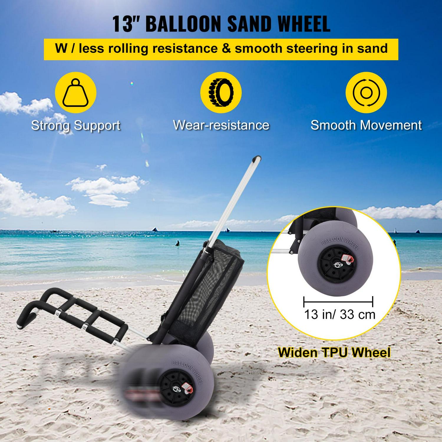 BENTISM Beach Cart for Sand, 165 lbs Capacity, Foldable, Adjustable Handle, 13��� Balloon Wheels, Black