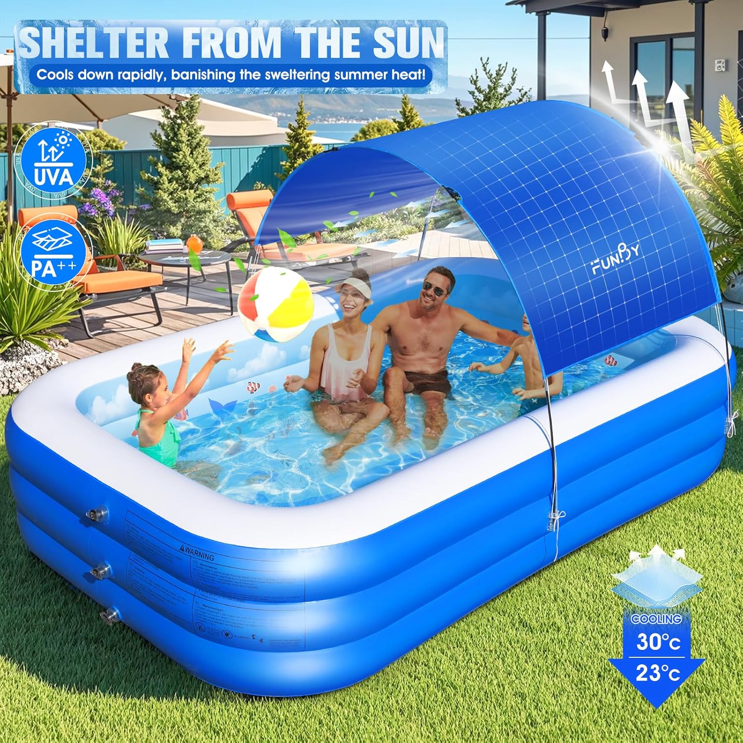 Inflatable Pool with Canopy,Upgraded Inflatable Swimming Pool for Kids,Adult,Large Inflatable Blow up Pools,Ocean Theme Oversized Thickened 105