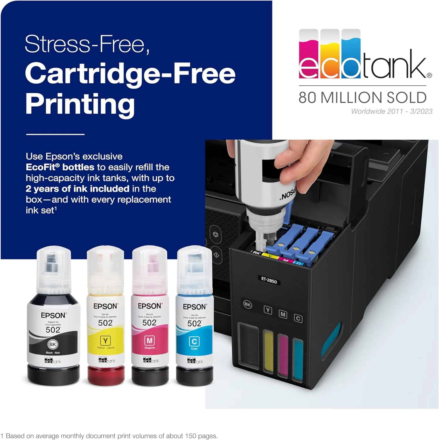 Epson EcoTank ET-4800 Wireless All-in-One Inkjet Printer, White �C Cartridge-Free, Scanner, Copier, Fax, ADF, Ethernet, Home Office