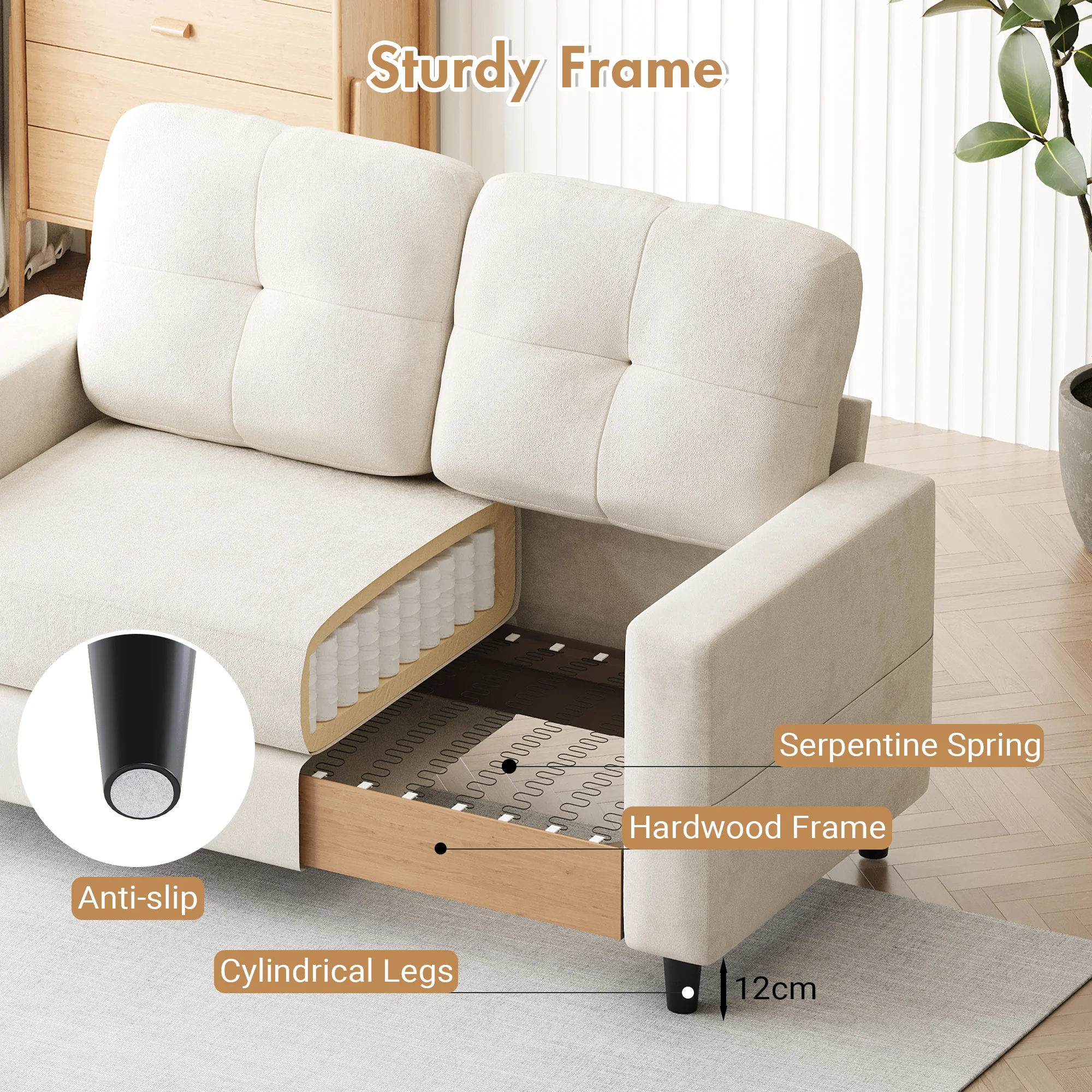2-Seater Sofa 132cm Loveseat Sofa Beige